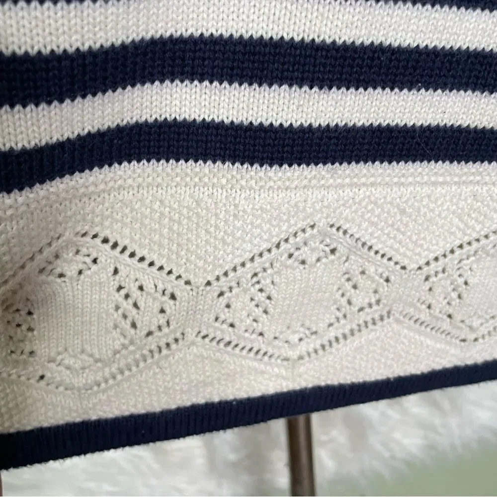 VINTAGE Brooks Brothers Sweater Womens Medium White Navy Stripe Knit Pullover - Picture 3 of 9